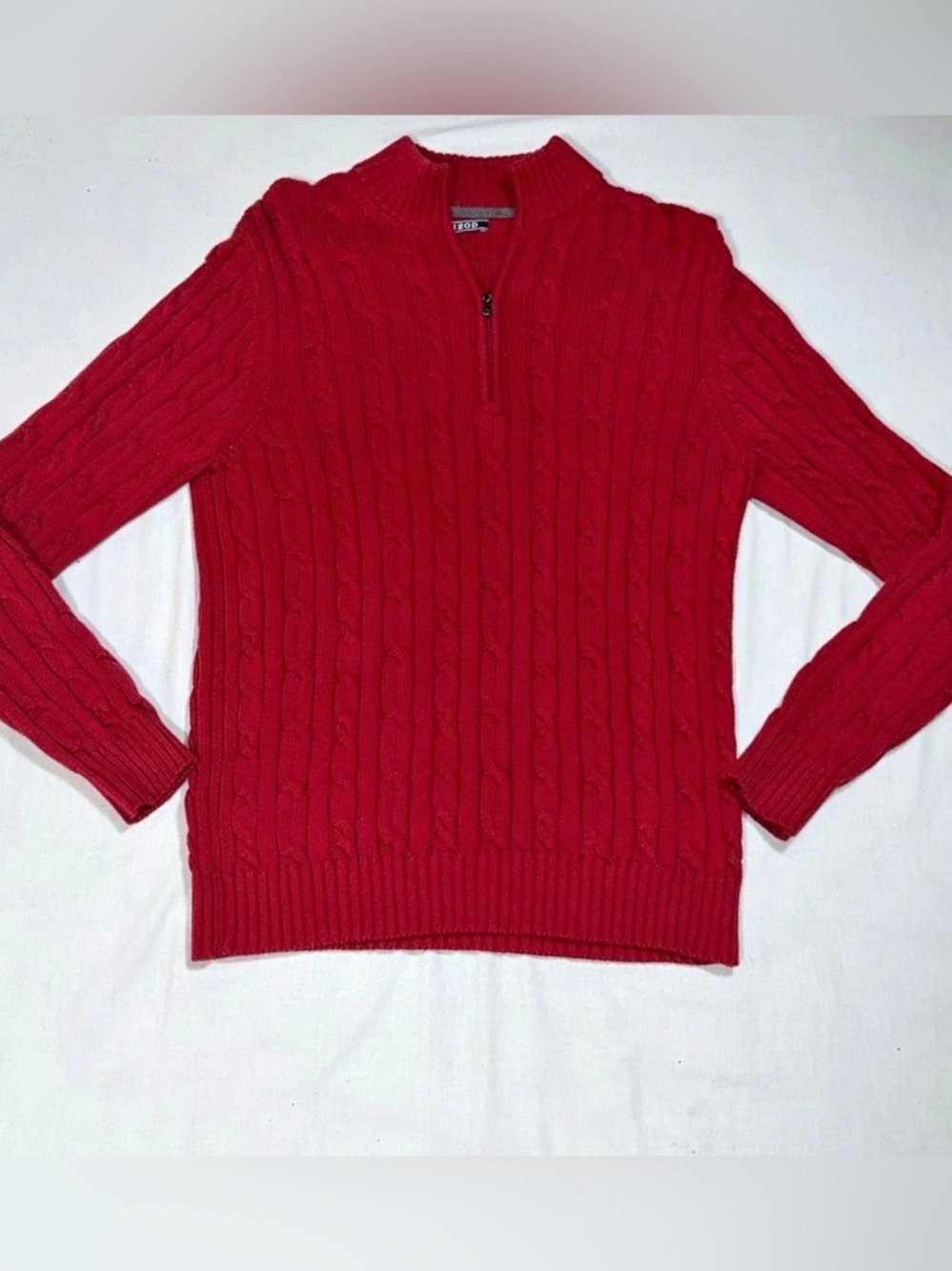 IZOD Men’s Red Cable Knit Cotton Quarter Zip Sweater Medium B69